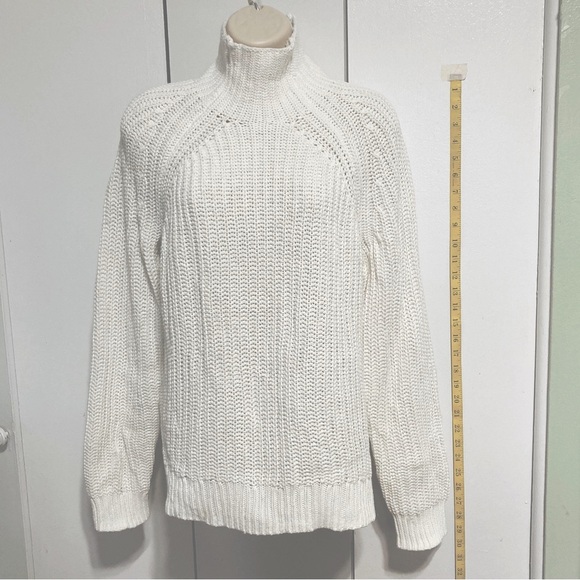 GAP Cotton Ribbed Shaker Knit Funnel Turtleneck Tunic Sweater Creamy White - Picture 3 of 12